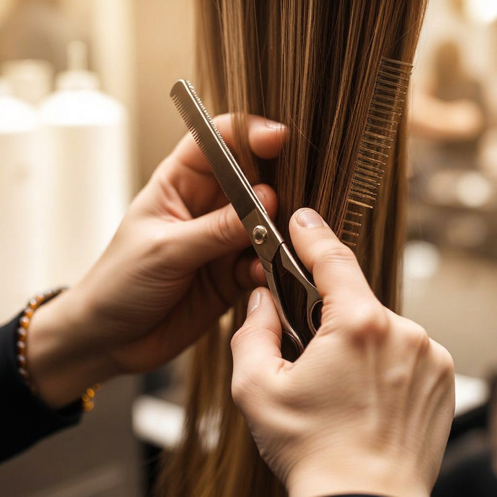Mains de coiffeuse au travail